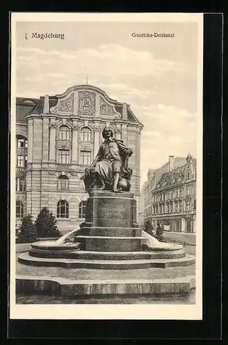 AK Magdeburg, Guericke-Denkmal mit Strassenpartie