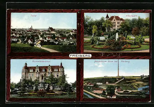 AK Freiberg, Totalansicht, Albertpark, Halsbrücker Esse