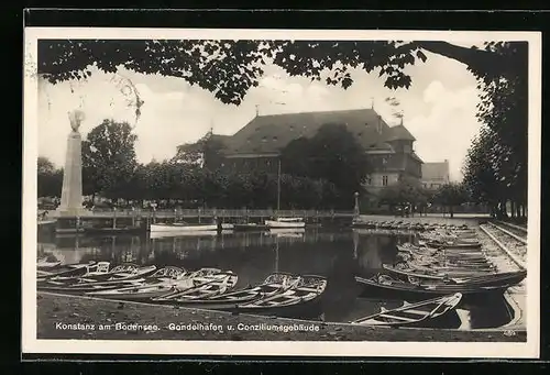 AK Konstanz am Bodensee, Gondelhafen und Conziliumsgebäude