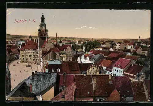 AK Döbeln /Sa., Teilansicht mit Kirche von oben