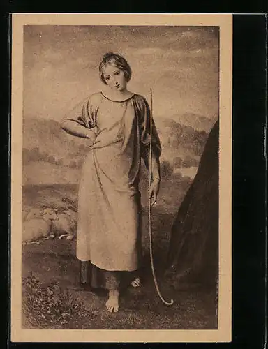 Künstler-AK Moritz von Schwind: Hirtin vor Schafen