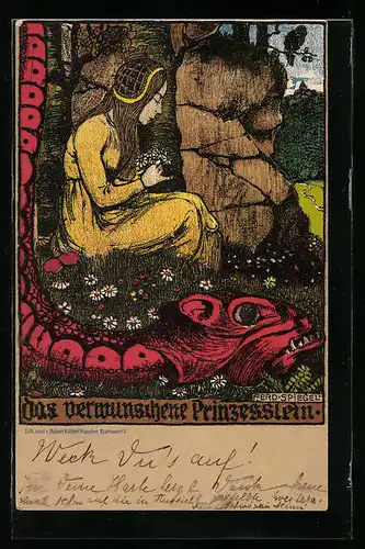 Künstler-AK Ferdinand Spiegel: das verwunschene Prinzesslein mit Drachen