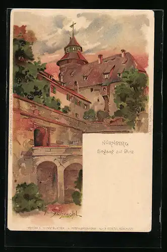 Künstler-AK P. Schmohl: Nürnberg, Eingang zur Burg