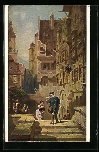 Künstler-AK Carl Spitzweg: Briefträger in der Stadt