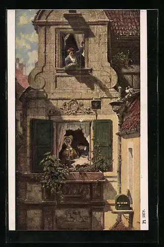 Künstler-AK Carl Spitzweg: Liebespost, Student verschickt Liebesbrief