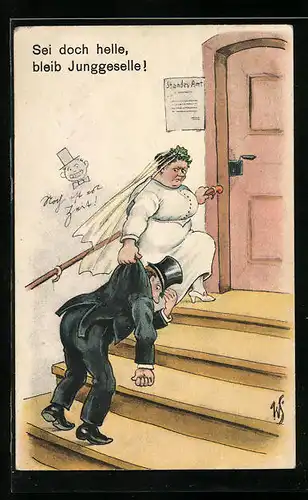 Künstler-AK Willi Scheuermann: Sei doch helle, bleib Junggeselle
