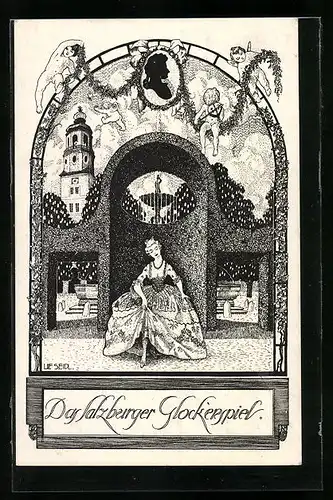Künstler-AK Ulf Seidl: Das Salzburger Glockenspiel