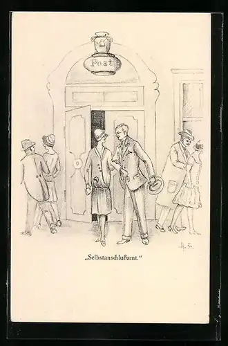 Künstler-AK H. Starkloff: Selbstanschlussamt