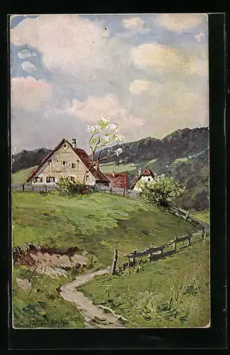 Künstler-AK August Splitgerber: Landhäuser im Tal
