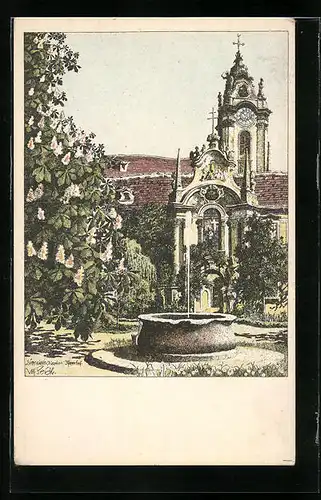 Künstler-AK Ulf Seidl: Dürnstein, Pfarrhof