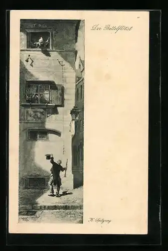 Künstler-AK Carl Spitzweg: Der Bettelflötist