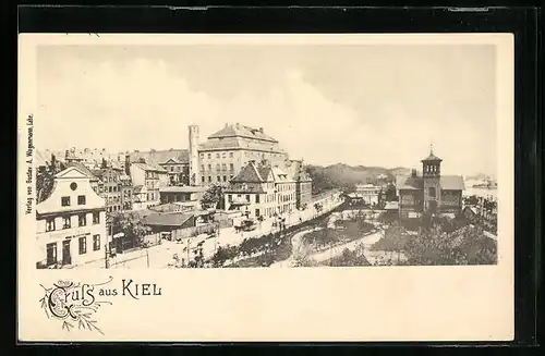 AK Kiel, Teilansicht mit Strasse aus der Vogelschau
