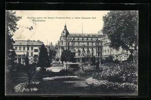 AK Wiesbaden, Bowling green mit Kaiser Friedrich-Platz und Hotel Nassauer Hof