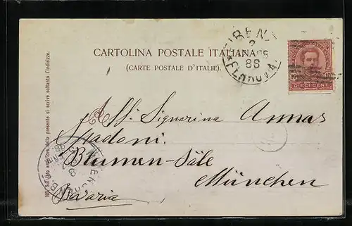 Mondschein-AK Firenze, Panorama mit Dom und Ponte Vecchio