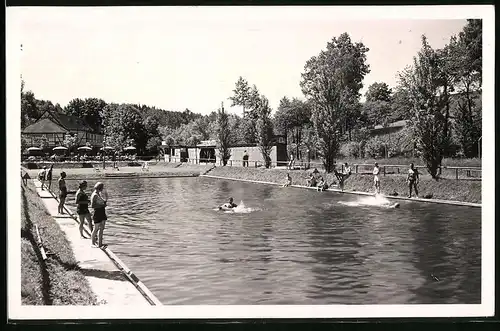 Fotografie Brück & Sohn Meissen, Ansicht Grund bei Mohorn, Partie im Hubertusbad mit Gasthof