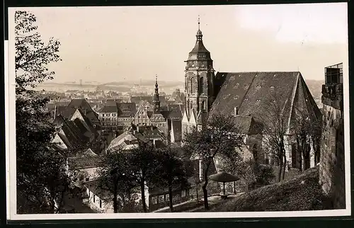 Fotografie Brück & Sohn Meissen, Ansicht Pirna / Elbe, Blick vom Sonnenstein auf die Stadt mit Kirche