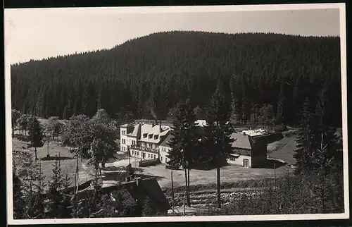 Fotografie Brück & Sohn Meissen, Ansicht Erlabrunn i. Erzg., Blick auf das Hotel Täumerhaus