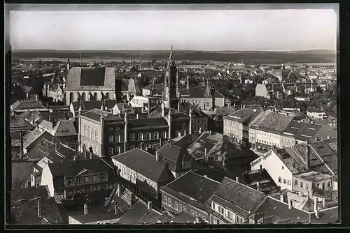 Fotografie Brück & Sohn Meissen, Ansicht Kamenz i. Sa., Blick über die Stadt mit Kirche und Rathaus