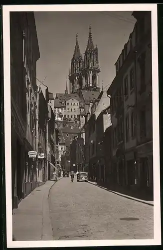 Fotografie Brück & Sohn Meissen, Ansicht Meissen i. Sa., Burgstrasse mit Blick zum Dom