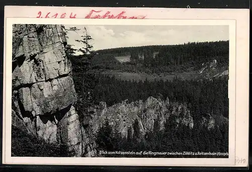 Fotografie Brück & Sohn Meissen, Ansicht Reitzenhain, Ringmauer vom Katzenstein gesehen