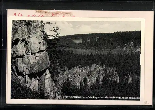 Fotografie Brück & Sohn Meissen, Ansicht Reitzenhain, Blick vom Katzenstein auf die Ringmauer