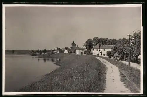 Fotografie Brück & Sohn Meissen, Ansicht Mühlberg, Uferweg an der Elbe