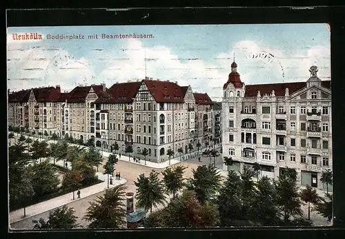 AK Berlin-Neukölln, Boddinplatz mit Beamtenhäusern