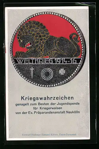 AK Berlin-Neukölln, Kriegswahrzeichen, Nagelung 1916, Ev. Präparandenanstalt