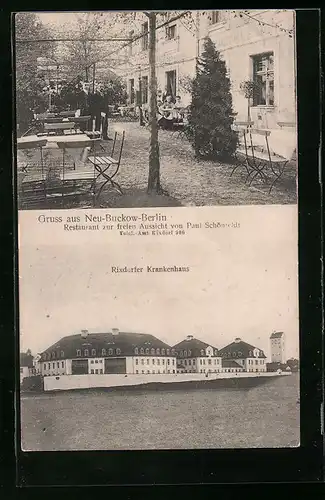 AK Neu-Buckow, Restaurant zur freien Aussicht, Rixdorfer Krankenhaus