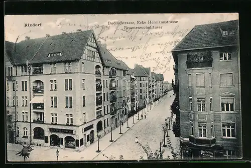 AK Berlin-Rixdorf, Boddinstrasse Ecke Hermannstrasse mit Beamtenwohnhäusern