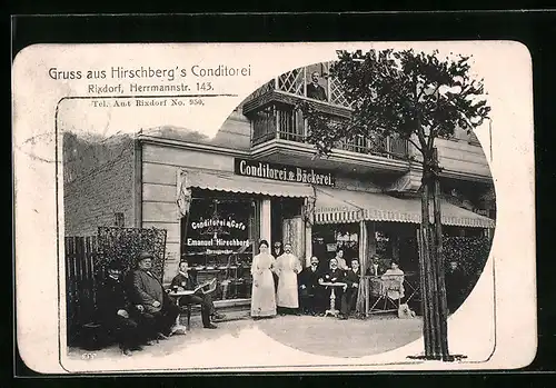 AK Berlin-Neukölln-Rixdorf, Konditorei Hirschberg, Herrmannstrasse 143