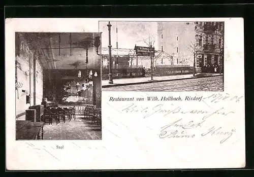 AK Berlin-Neukölln-Rixdorf, Restaurant von Wilhelm Hollbach, Innenansicht