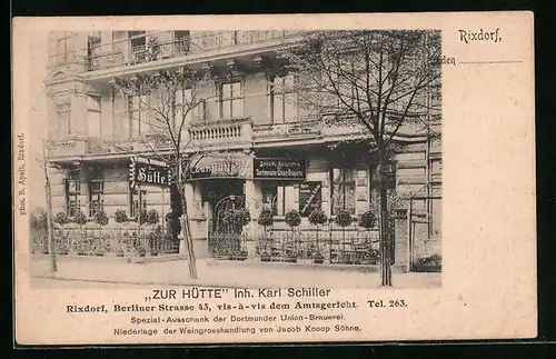 AK Berlin-Rixdorf, Gasthaus Zur Hütte, Berliner Strasse 43