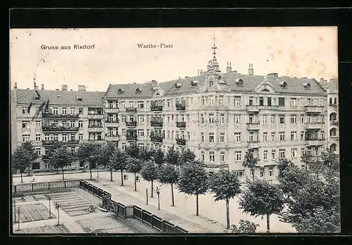 AK Berlin-Neukölln-Rixdorf, Warthe-Platz mit Restaurant