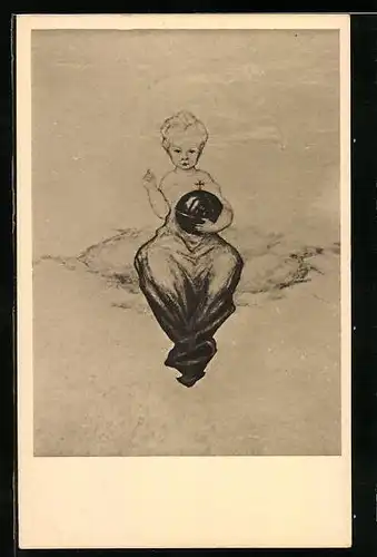 Künstler-AK sign. Hans Franke: Christkind aus dem Deckengemälde Schloss Hausbaden