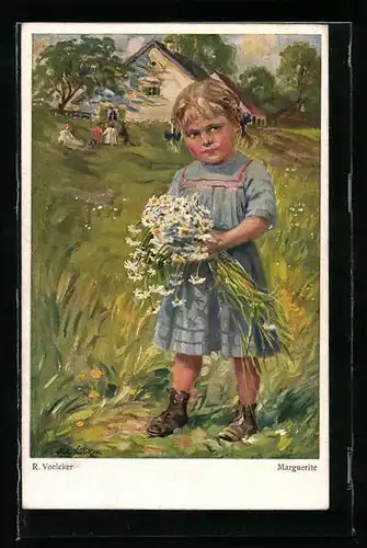 Künstler-AK sign. R. Voelcker: Kinderlust, Marguerite