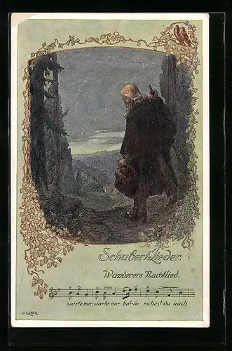 Künstler-AK sign. Elsner: Schubert-Lieder, Wanderers Nachtlied