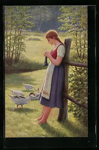 Künstler-AK sign. Adolf Hering: Gänseliesel