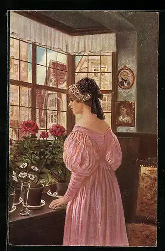 Künstler-AK sign. W. Röhling: Am Fenster
