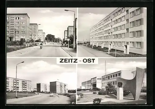 AK Zeitz, Strassenpartien mit Gebäudeansichten, Denkmal