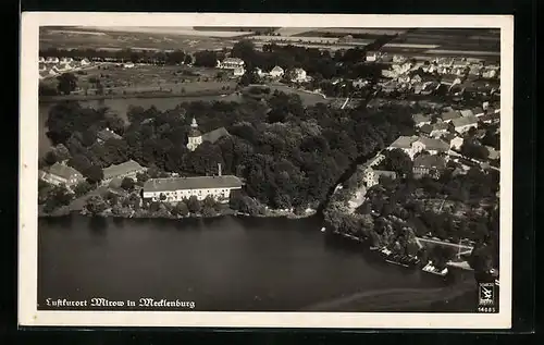 AK Mirow in Mecklenburg, Teilansicht mit Kirche, Fliegeraufnahme