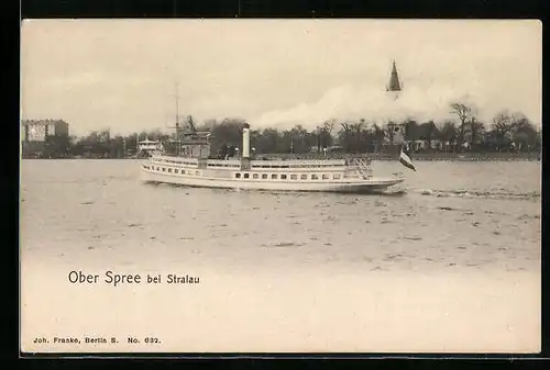 AK Berlin-Stralau, Dampfer auf der Oberspree