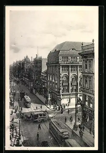 AK Berlin, Strassenbahnen in der Leipziger Strasse Ecke Friedrichstrasse