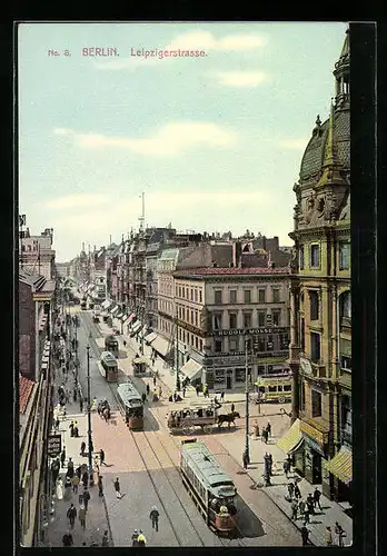 AK Berlin, Strassenbahnen in der Leipzigerstrasse