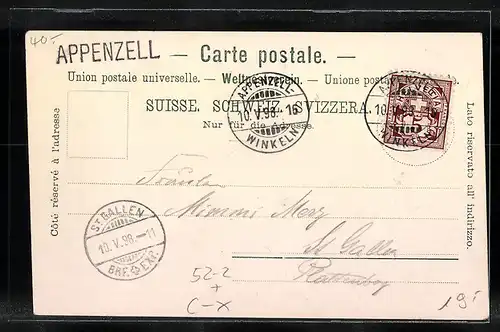 Mondschein-Lithographie Seealpsee, Ortsansicht mit Rosszahn, Berg mit Gesicht / Berggesichter