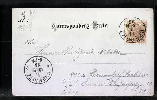 Vorläufer-Lithographie Bregenz, 1893, Totalansicht, Riedenburg und St. Gebhardsberg