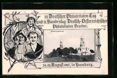 AK Hamburg, 19. Deutscher Philateslistentag und 11. Bundestag Deutsch-Österr. Philatelisten Vereine, 1907, Ganzsache