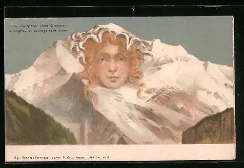Künstler-AK Killinger Nr. 111: Eine Jungfrau ohne Gleichen, Berg mit Gesicht / Berggesichter