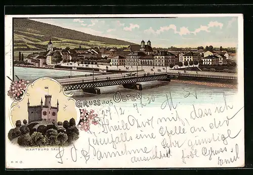 Lithographie Olten, Totalansicht mit der Wartburg Säli