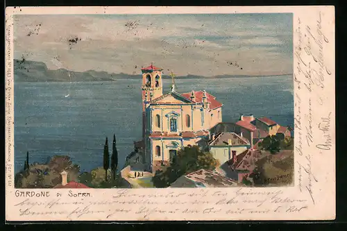 Künstler-AK Zeno Diemer: Gardone di Sopra, Blick zur Kirche
